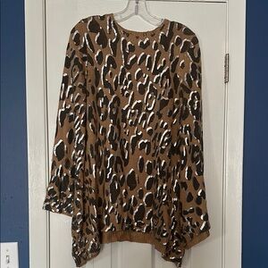 Show Me Your MuMu Brown Cream Asymmetrical Blouse with Long Sleeves